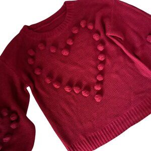COZY SWEATER BURGUNDY DARK RED WOMEN'S HEART KNIT OVERSIZED LARGE